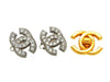 Vintage Chanel earrings CC logo rhinestone silver color