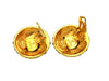 Vintage Chanel earrings logo rhinestone round