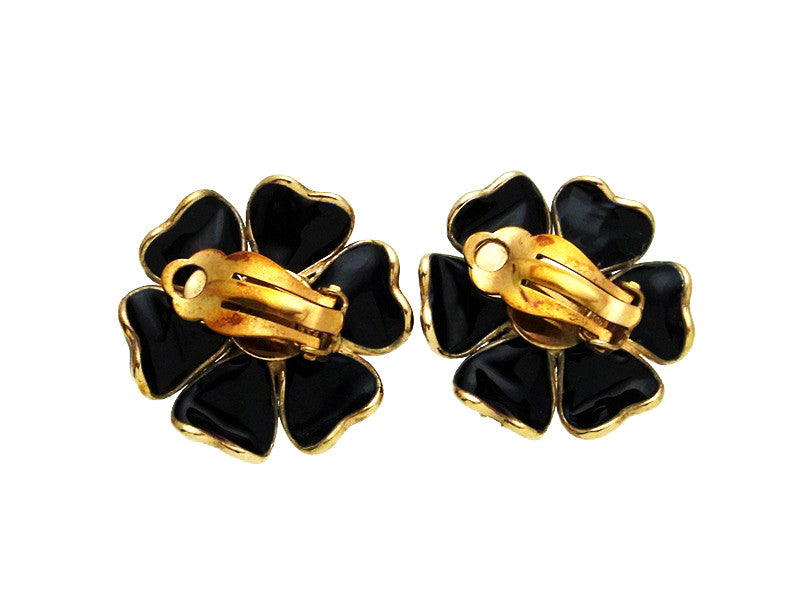 Vintage Chanel earrings black flower gripoix glass