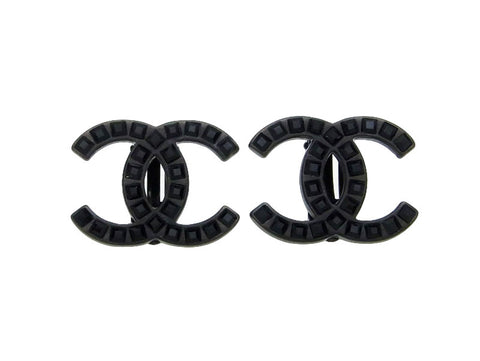 Vintage Chanel earrings CC logo black rhinestone