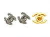 Vintage Chanel earrings CC logo rhinestone silver color