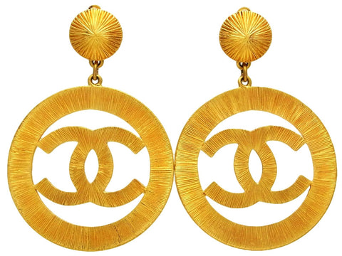 Vintage Chanel earrings CC logo huge hoop dangle