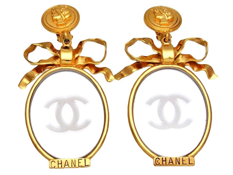 Vintage Chanel earrings CC logo mirror dangle