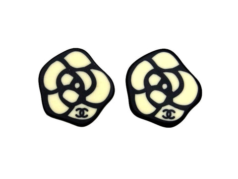 Vintage Chanel earrings CC logo camellia plastic