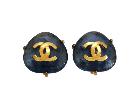Vintage Chanel earrings CC logo blue stone
