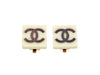 Vintage Chanel earrings wood CC logo square white