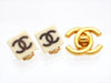 Vintage Chanel earrings wood CC logo square white