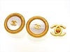 Vintage Chanel earrings CC logo white shell round