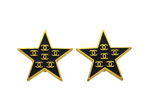 Vintage Chanel earrings CC logo black star large
