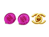 Vintage Chanel earrings CC logo glitter pink round