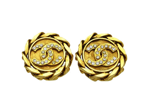 Vintage Chanel earrings rhinestone CC logo round