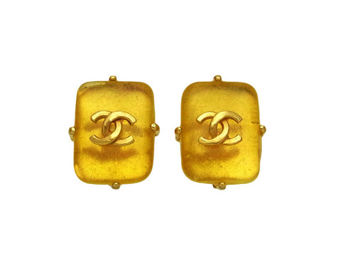 Vintage Chanel earrings CC logo yellow gold stone