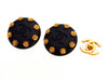 Vintage Chanel earrings CC logo camellia black round