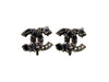 Vintage Chanel earrings black CC logo rhinestone