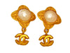 Vintage Chanel earrings pearl flower CC logo dangle