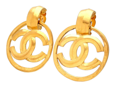 Authentic vintage Chanel earrings gold CC logo hoop dangle