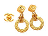 Authentic vintage Chanel earrings gold CC logo dangled thick hoop