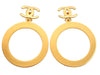 Authentic vintage Chanel earrings gold CC logo clip huge hoop dangle