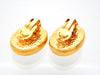 Authentic vintage Chanel earrings gold CC Red stone Round double C