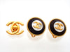 Authentic vintage Chanel earrings gold CC Round Black Wood White