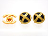 Authentic vintage Chanel earrings gold CC Black round gold cross logo