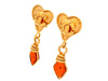 Authentic vintage Chanel earrings gold heart clip double C amber stone dangled