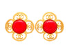 Authentic vintage Chanel earrings flower CC logo red stone