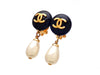 Authentic vintage Chanel earrings CC logo clip teardrop pearl dangled