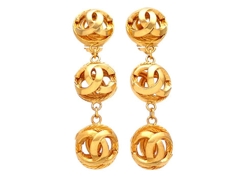 Authentic vintage Chanel earrings CC logo Balls Dangled
