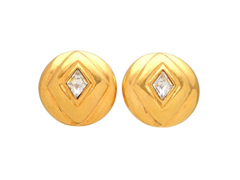 Authentic vintage Chanel earrings Round Rhombus Stone