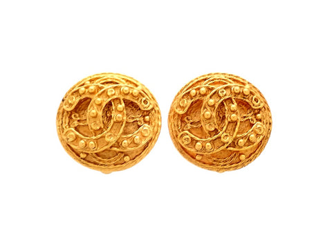 Authentic vintage Chanel earrings Round CC logo Decorative