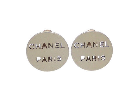 Authentic vintage Chanel earrings Silver Round Punched Logo