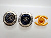 Authentic vintage Chanel earrings Oval Silver Navy CC Logo