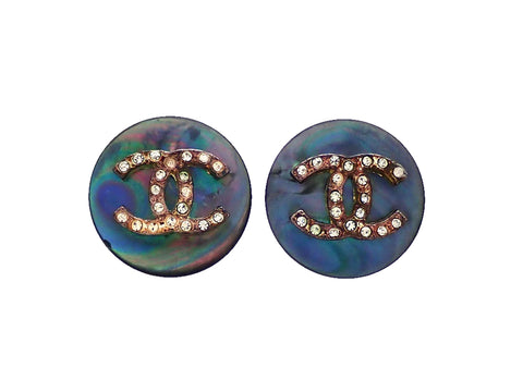 Authentic vintage Chanel earrings Iridescent Round Rhinestone CC logo