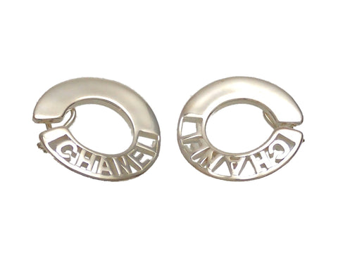 Authentic vintage Chanel earrings Silver 925 Letter logo round