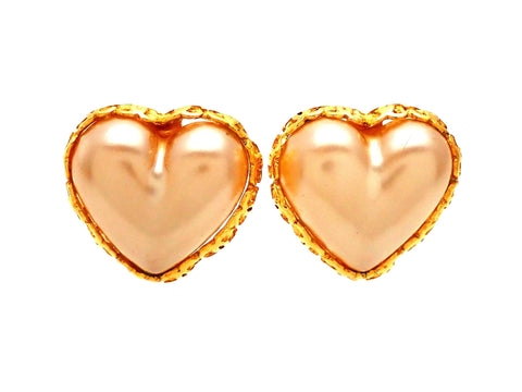 Authentic vintage Chanel earrings faux heart pearl CC logo frame