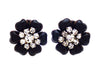 Authentic vintage Chanel earrings Black gripoix glass Flower Rhinestone