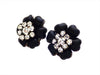 Authentic vintage Chanel earrings Black gripoix glass Flower Rhinestone