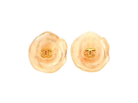 Authentic vintage Chanel earrings Pale Pink Camellia CC logo