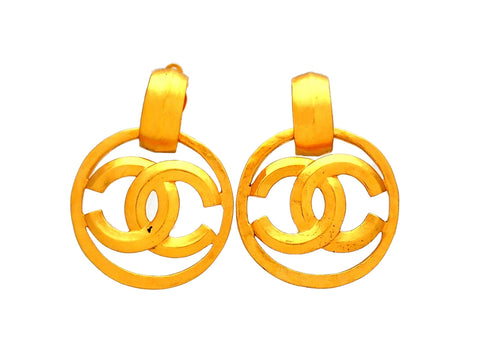 Authentic vintage Chanel earrings CC logo round dangled