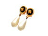 Authentic vintage Chanel earrings Clover Round Clip Faux Pearl Drop Dangled