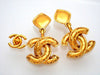 Authentic vintage Chanel earrings Square Clip Quilted CC logo Dangled