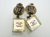 Authentic vintage Chanel earrings Silver Clear Round CC Logo No.5 Cube Dangled