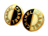 Authentic vintage Chanel earrings Black White Letter Logo Round