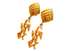 Authentic vintage Chanel earrings Mesh Square Clip Letter Logo Dangled