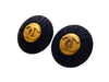 Authentic vintage Chanel earrings Black Wood Gold CC logo Round