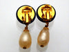 Authentic vintage Chanel earrings CC logo Round Faux Pearl Drop Dangled