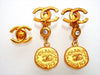 Authentic vintage Chanel earrings CC logo Glass Stone Medal Dangled