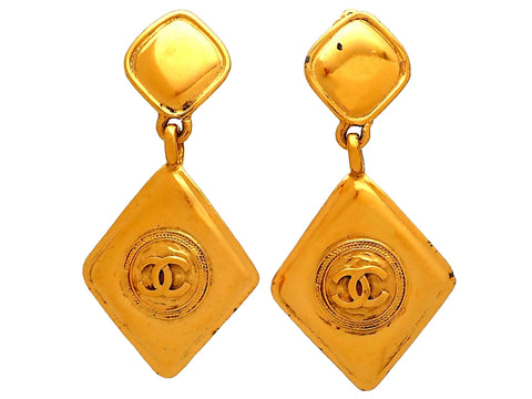 Authentic vintage Chanel earrings Rhombus CC logo Round Dangled