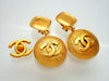 Authentic vintage Chanel earrings Rhombus Clip CC logo Round Dangled